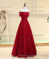 Burgundy a Line Lace Long Semi Formal Prom Dress, Burgundy Evening Dress